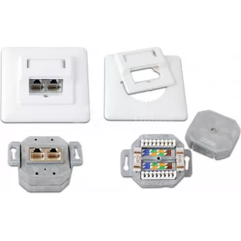 Wirewin DD-TRIO-K5E UP2 WS Cat5e suojattu uppoasennettava datapistorasia, 2x RJ45, LSA, puhtaanvalkoinen