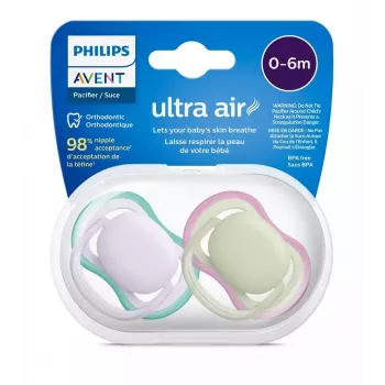 Philips Avent Ultra Air tutti 0-6 kuukautta, 2 kpl:n pakkaus, tytöt roosa/lila, SCF085/24