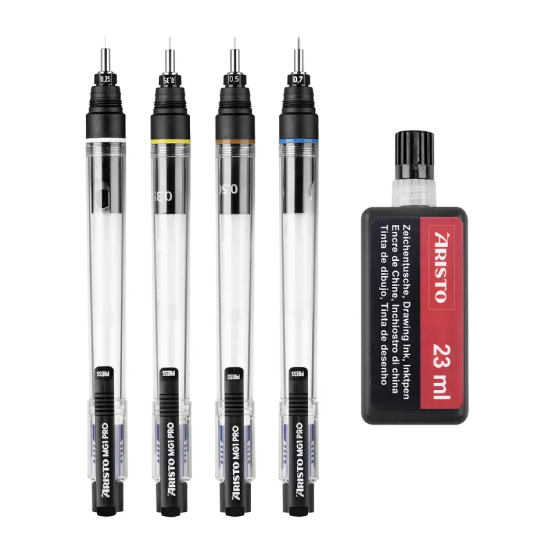 ARISTO mg1 pro Basic tussitäyttökynäsarja, 4 täyttökynää 0,25 / 0,35 / 0,50 / 0,70 mm, 5-osainen (AR64400)