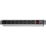 Wirewin NVL9 USV Version 19 tuuman 1U räkkikiinnitteinen PDU, 9x IEC C13 -lähtöä, IEC C14 -tulo, 10A, musta
