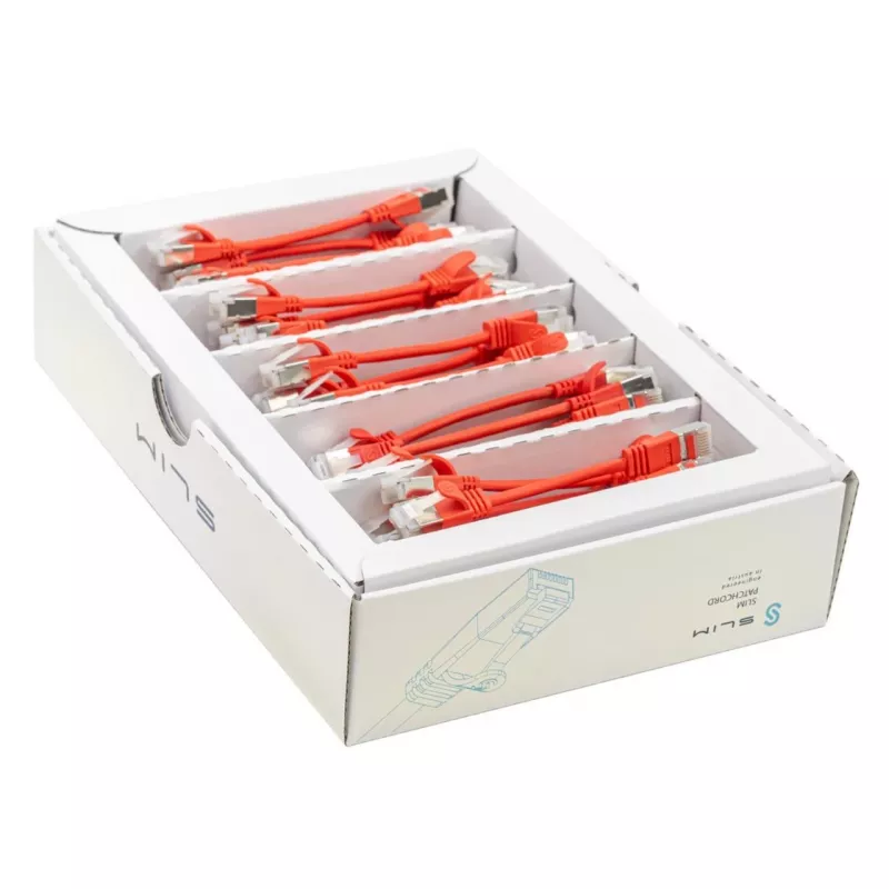 Wirewin SLIM-LS-K6A 0.1 RD 50 Cat6a U/FTP ohut Ethernet-patchkaapeli, 0,1m, punainen, 50 kpl:n pakkaus