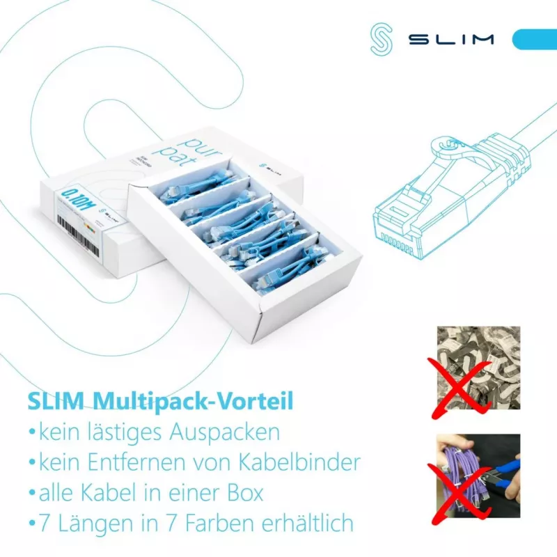 Wirewin SLIM-LS-K6A 3.0 BL 36 - Cat6a U/FTP Slim-patchkaapeli, 3 m, sininen, 36 kpl:n pakkaus