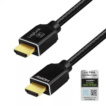 LogiLink HDMI-kaapeli A/M–A/M 8K/60Hz 48Gbps metalli nylon sertifioitu musta 2m