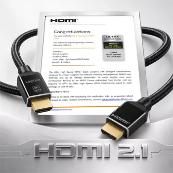 LogiLink HDMI-kaapeli A/M–A/M 8K/60Hz 48Gbps metalli nylon sertifioitu musta 2m