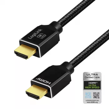 LogiLink HDMI-kaapeli, A/M - A/M, 8K/60 Hz, 48 Gbps, metalli, nylon, sertifioitu, musta, 3 m