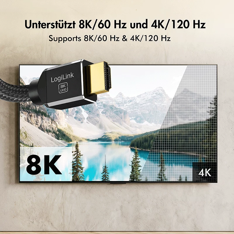 LogiLink HDMI-kaapeli, A/M - A/M, 8K/60 Hz, 48 Gbps, metalli, nylon, sertifioitu, musta, 3 m