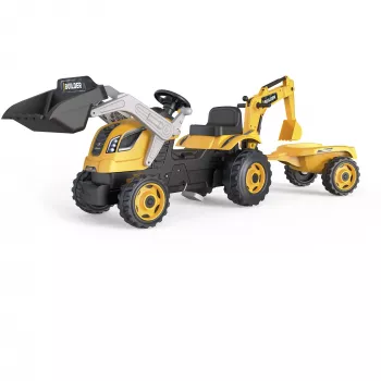 Smoby Builder Max polkutraktori perävaunulla, keltainen