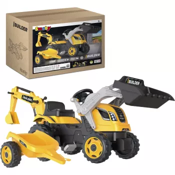 Smoby Builder Max polkutraktori perävaunulla, keltainen
