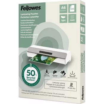 Fellowes A6 mattalaminointikalvot 80 mikronia, 50% kierrätetty, 100 kpl:n pakkaus 100143438