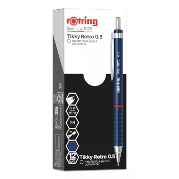 Rotring Tikky Retro mekaaninen lyijykynä 0,5 mm, sininen kromatut koristerenkaat 2202566