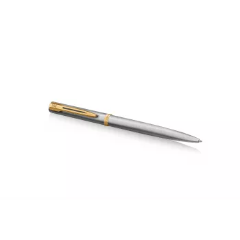 Waterman Impression ruostumattomasta teräksestä valmistettu kuulakärkikynä kultaisin heloin, keskikokoinen sininen, lahjarasia 2225495