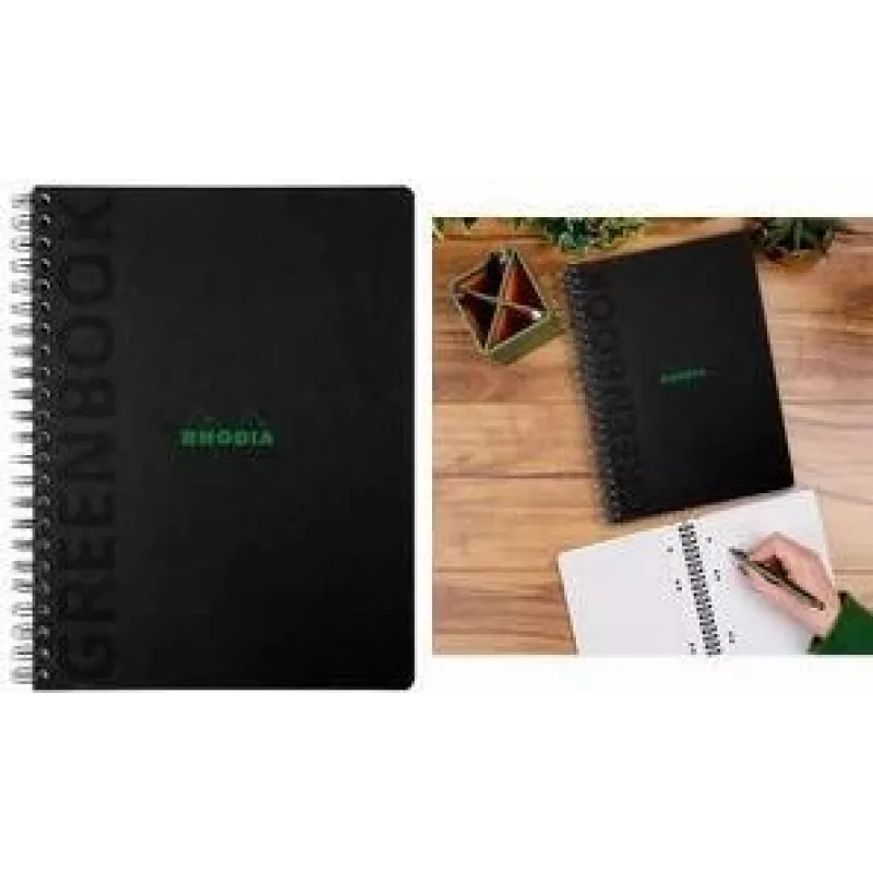 RHODIA GREENBOOK College Block A4+ viivoitettu musta (80 arkkia) 119923C