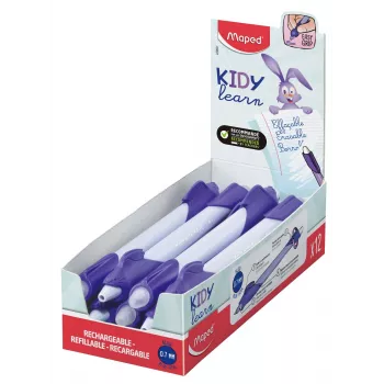 Maped KIDY Learn pyyhittävä mustekynä jänis 0,7 mm sininen, 12 kpl:n myyntiteline 229601