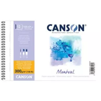 Canson Montval akvarellilehtiö, 135 x 210 mm, 300 g/m², 12 arkkia, hienorakeinen, kierresidottu, mikrorei'itetty C200807156
