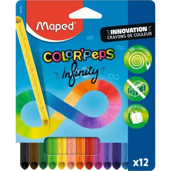 Maped COLOR'PEPS INFINITY kolmionmuotoinen värikynäsarja, 12 eri väriä, kestää 10x pidempään, 100% pigmenttiydin, uudelleenkäytettävä kotelo 861602