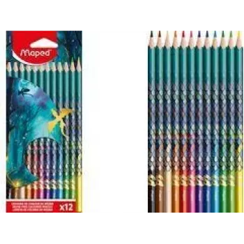 Maped DRAGON kolmionmuotoiset värikynät, 12 eri väriä, murtumaton pehmeä lyijy, pahvikotelo lohikäärmekuviolla 862234