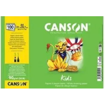 Canson Kids piirustuspaperilehtiö A4 90 g/m² valkoinen kevyesti rakeinen 50 arkkia lyijykynälle ja värikynälle C629012000
