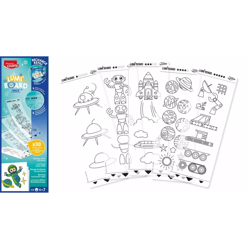Maped Creativ LUMI BOARD Space täyttöpakkaus - 35 läpinäkyvää ja teemallista arkkia LED-valopöydille 907097