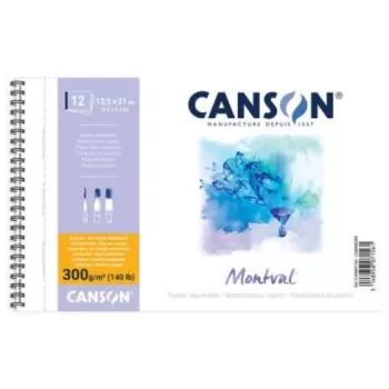 Canson Montval A4 akvarellilehtiö, 300 g/m², 12 arkkia, hienorakeinen, kierresidonta, mikrorei'itetty C200807160