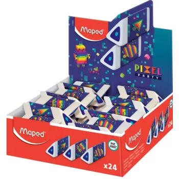 Maped Pyramide PIXEL PARTY muovikumi, valkoinen, ftalaatti- ja PVC-vapaa, kolmion muotoinen poikkileikkaus, 24 kpl:n displaylaatikko 119523