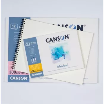 CANSON Montval A4 akvarellilehtiö, 300 g/m², 12 arkkia, hienorakeinen, liimattu lyhyeltä sivulta C518408000