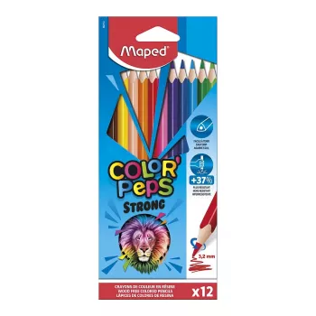 Maped COLOR'PEPS STRONG kolmion muotoiset värikynät, 12 eri väriä, 3,2 mm murtumaton lyijy, kartonkipakkaus 862712