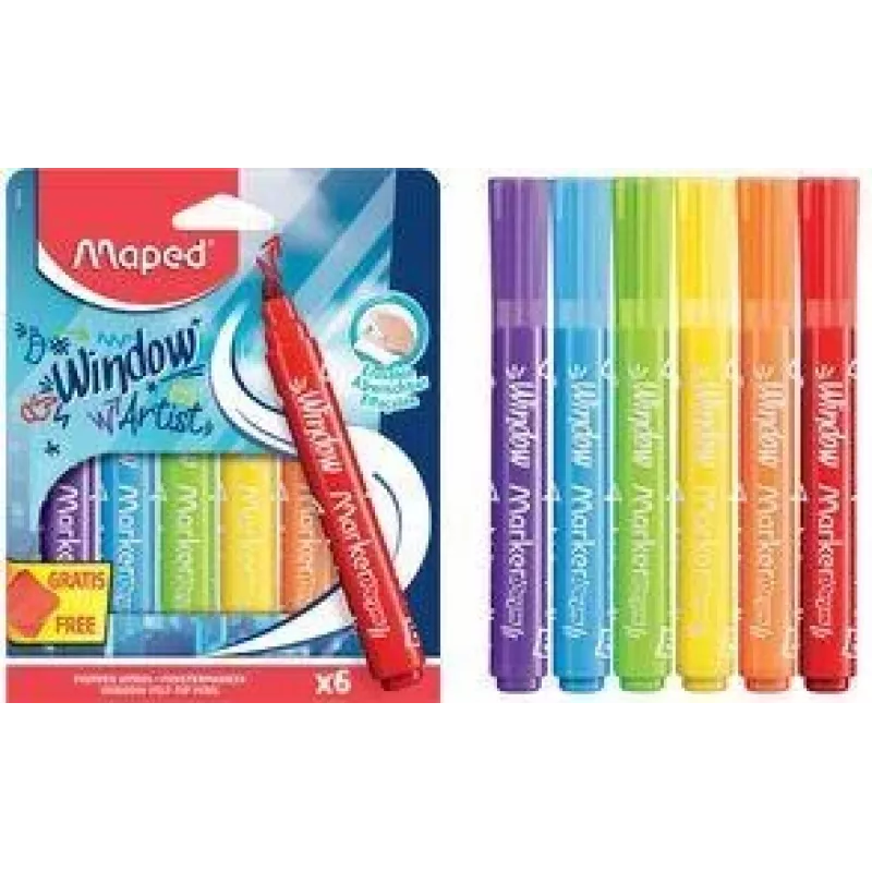Maped MARKER'PEPS ikkunamarkerit, 6 eri väriä, 2 mm pyöreä kärki, pahvikotelo 844822