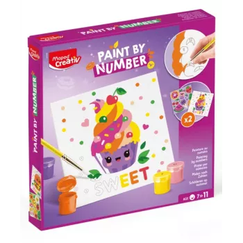 Maped Creativ maalaa numeroilla -sarja Kawaii Food Sweet - 2 esipainettua kangasta, 10 akryyliväriä, siveltimet, yli 7-vuotiaille 907088