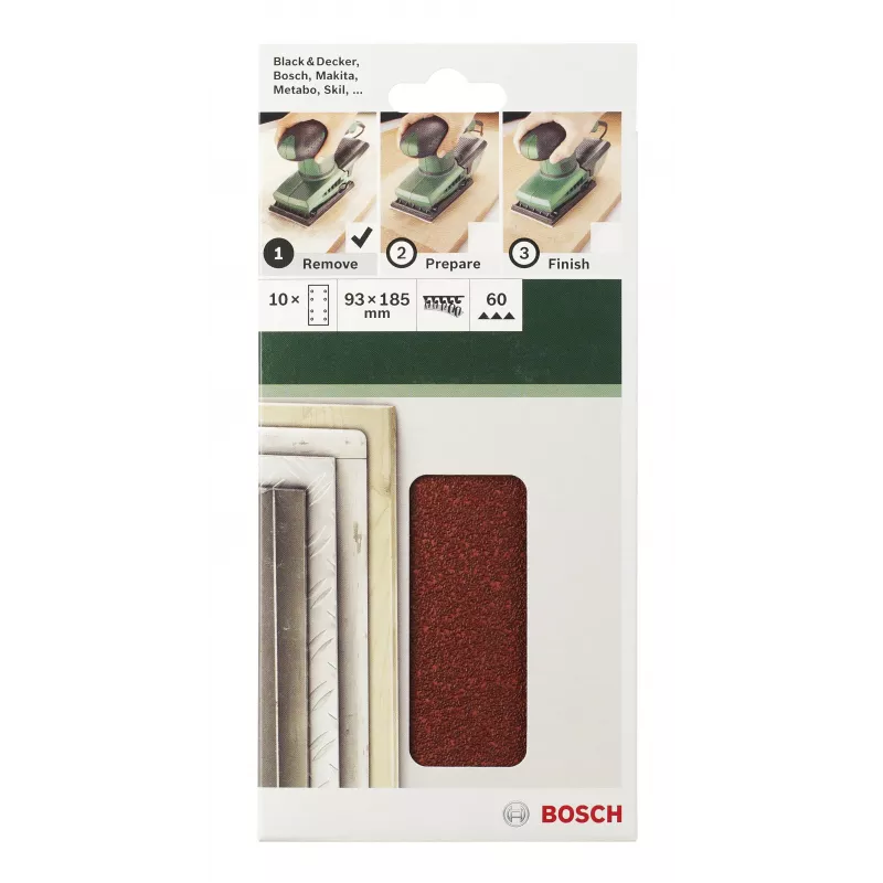 Bosch 2609256A90 10 kpl pakkaus 185 mm x 93 mm tarrahiomalaikat, karheus 120, rei'itetty
