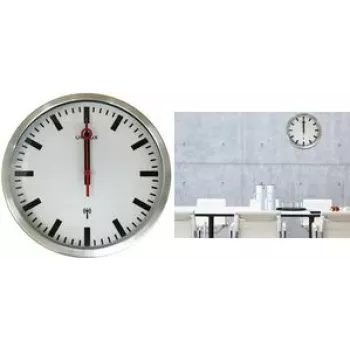 UNILUX STATION radioseinä kello, 350 mm, hopeinen asemakello-tyyli, mustat kulmikkaat viisarit 400124567