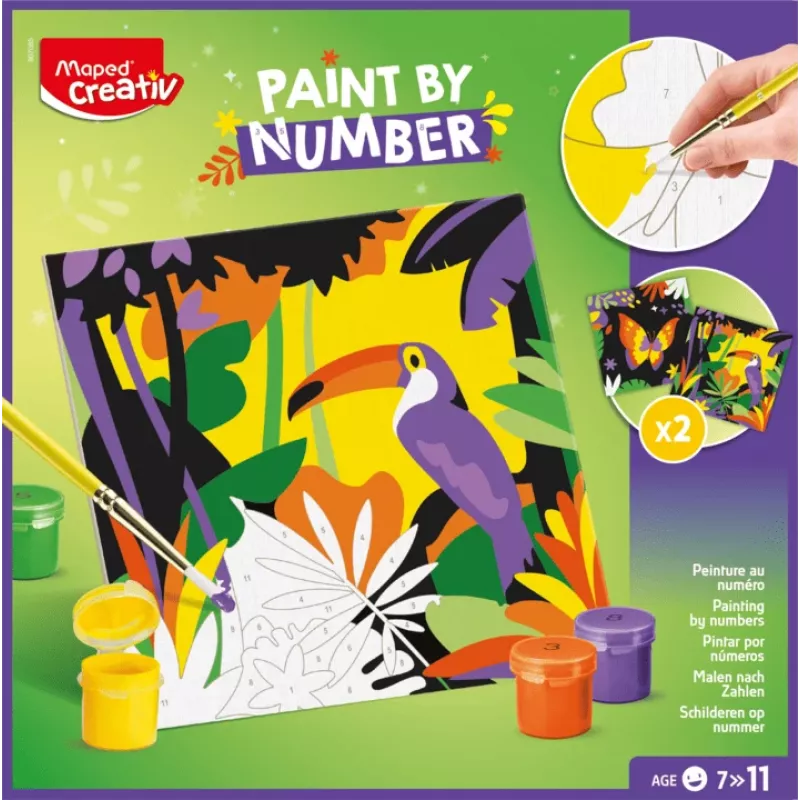 Maped Creativ maalaa numeroilla -sarja - papukaija & perhonen, 2 aihetta, 10 akryyliväriä, yli 7-vuotiaille 907085