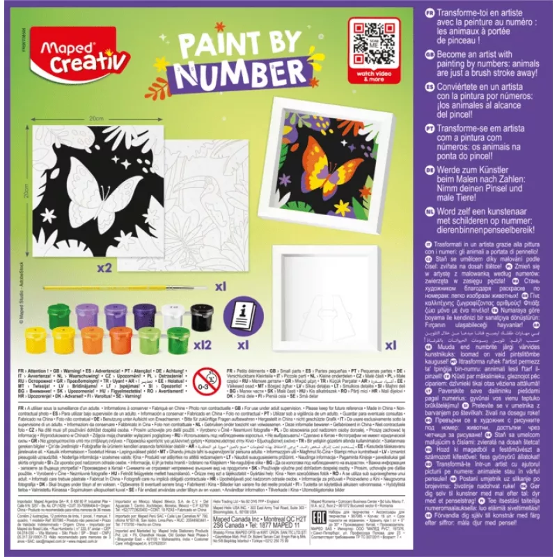 Maped Creativ maalaa numeroilla -sarja - papukaija & perhonen, 2 aihetta, 10 akryyliväriä, yli 7-vuotiaille 907085