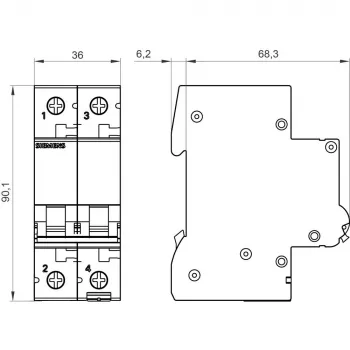 Siemens SENTRON 5SL62067 johdonsuojakatkaisija 2-napainen C 6A 6kA 230/400V AC