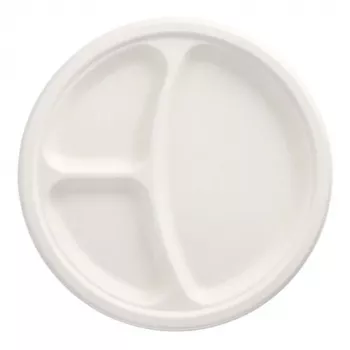 PAPSTAR pure sokeriruokulautanen, pyöreä, 260 mm, 3 lokeroa, kompostoituva, mikroaaltouuninkestävä, 1 kpl 89739