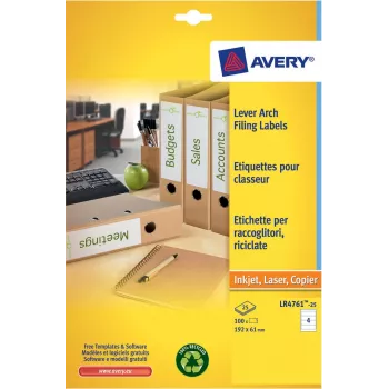 Avery LR4761-25 valkoiset arkistotarrat 61 x 192 mm 100 tarraa (25 arkkia x 4)