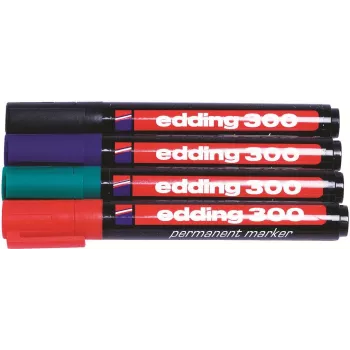Edding 300-E4 merkkiainesetti, 4 kpl, musta/sininen/vihreä/punainen 4-300-4