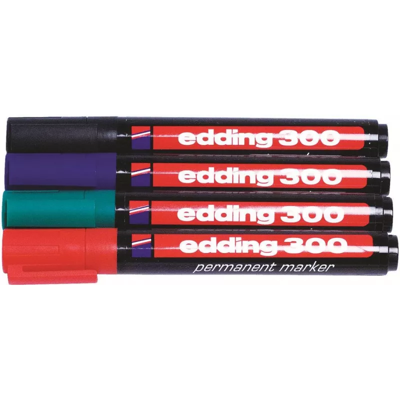 Edding 300-E4 Tussisetti, 4 kpl, musta/sininen/vihreä/punainen 4-300-4