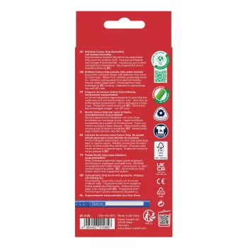 Faber-Castell Colour GRIP kolmionmuotoiset värikynät, lajitellut värit, 10 kpl, Soft-Grip-alue, murtumaton 3,3 mm lyijy, vesipohjainen lakka, promo-kotelo 201585