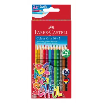 Faber-Castell Colour GRIP kolmionmuotoiset värikynät, lajitellut värit, 10 kpl, Soft-Grip-alue, murtumaton 3,3 mm lyijy, vesipohjainen lakka, promo-kotelo 201585