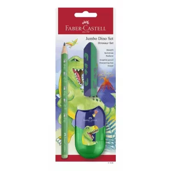 Faber-Castell Dino Jumbo kirjoitussarja, vihreä, 3 kynää, 3 mm lyijy, ergonominen kolmiomainen, murtumaton, yli 3-vuotiaille 111529