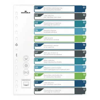 DURABLE 679627 A4+ polypropeeni blanko-rekisteri, monivärinen, pystyformaatti, 0,27 mm, 11-reikäinen yleisperforointi