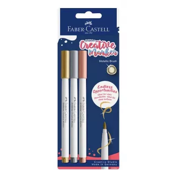 Faber-Castell Goldfaber Creative Marker -sarja, 3 eri väriä, pigmentoitu vesipohjainen muste, hajuton, tahriintumaton, roiskevedenkestävä, blisteripakkaus 161005