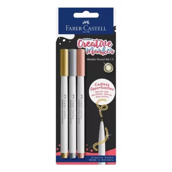 Faber-Castell Creative Marker Goldfaber, 3 kpl:n blisteripakkaus, vesipohjainen muste, hajuton, tahriintumaton ja roiskevedenkestävä 161108