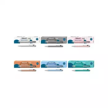 Pelikan Snap Metallic kuulakärkikynä, hopeinen helmiäishohtoinen alumiinivarsi, sininen muste, medium 400208064