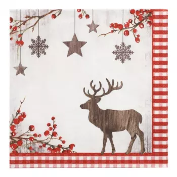 PAPSTAR jouluaiheiset lautasliinat X-mas Deer 400 x 400 mm, painettu, 1/4 taite, 3-kerroksinen - 1 kpl (37222)