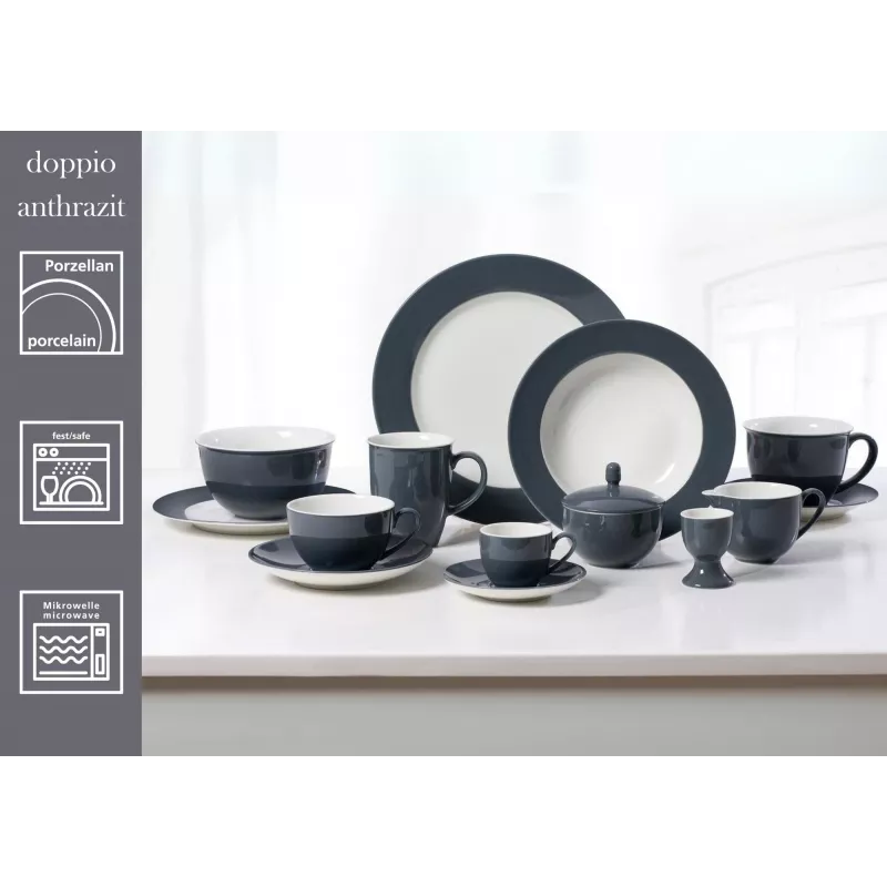Ritzenhoff & Breker Doppio antrasiitti keittolautanen 220 mm posliini, 6 kpl:n setti 430219