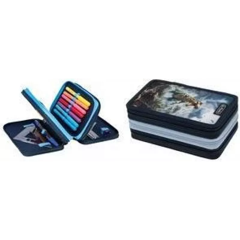Herlitz TriCase Thunder Rex penaali, 31 osaa, polyesteri, 3 lokeroa, 3 vetoketjua 400205916