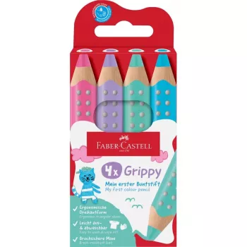 Faber-Castell Grippy Pastel kolmionmuotoiset värikynät, 4 kpl:n pakkaus, jumbo pehmeä lyijy pienille lasten käsille 110702