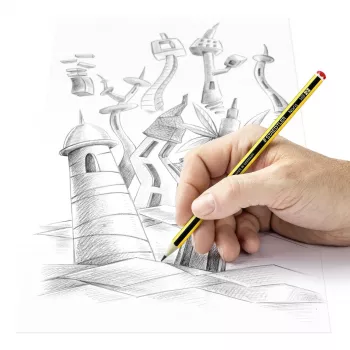 Staedtler Noris HB grafiittikynäsarja, 10 kpl, keltainen/musta raidallinen, kuusikulmainen, FSC-puu, superbound lyijy, EN 71 120-2BK10D