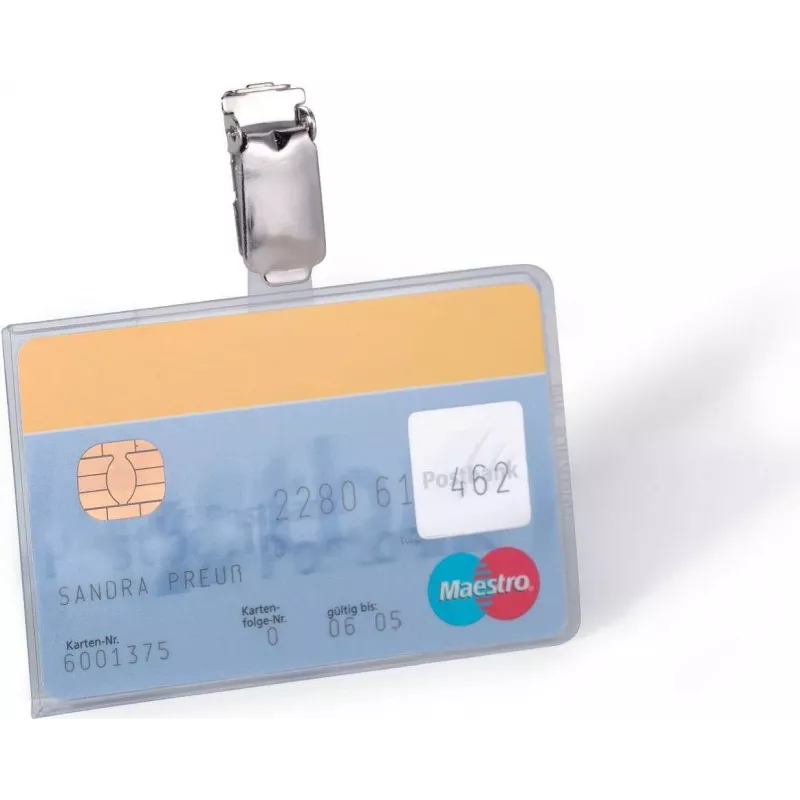 DURABLE ID-kortinpidin klipsillä 1 kortille, läpinäkyvä, 25 kpl (811319)